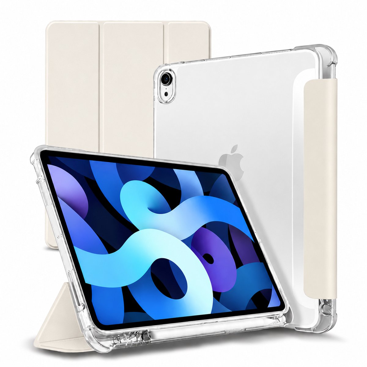 Tolvia Tablet Hoes - Geschikt voor Apple iPad 11 (2025 A16) / Apple iPad 10.9 (2022) - Met Pencil Houder & Transparante Acryl Achterkant - Gebroken wit