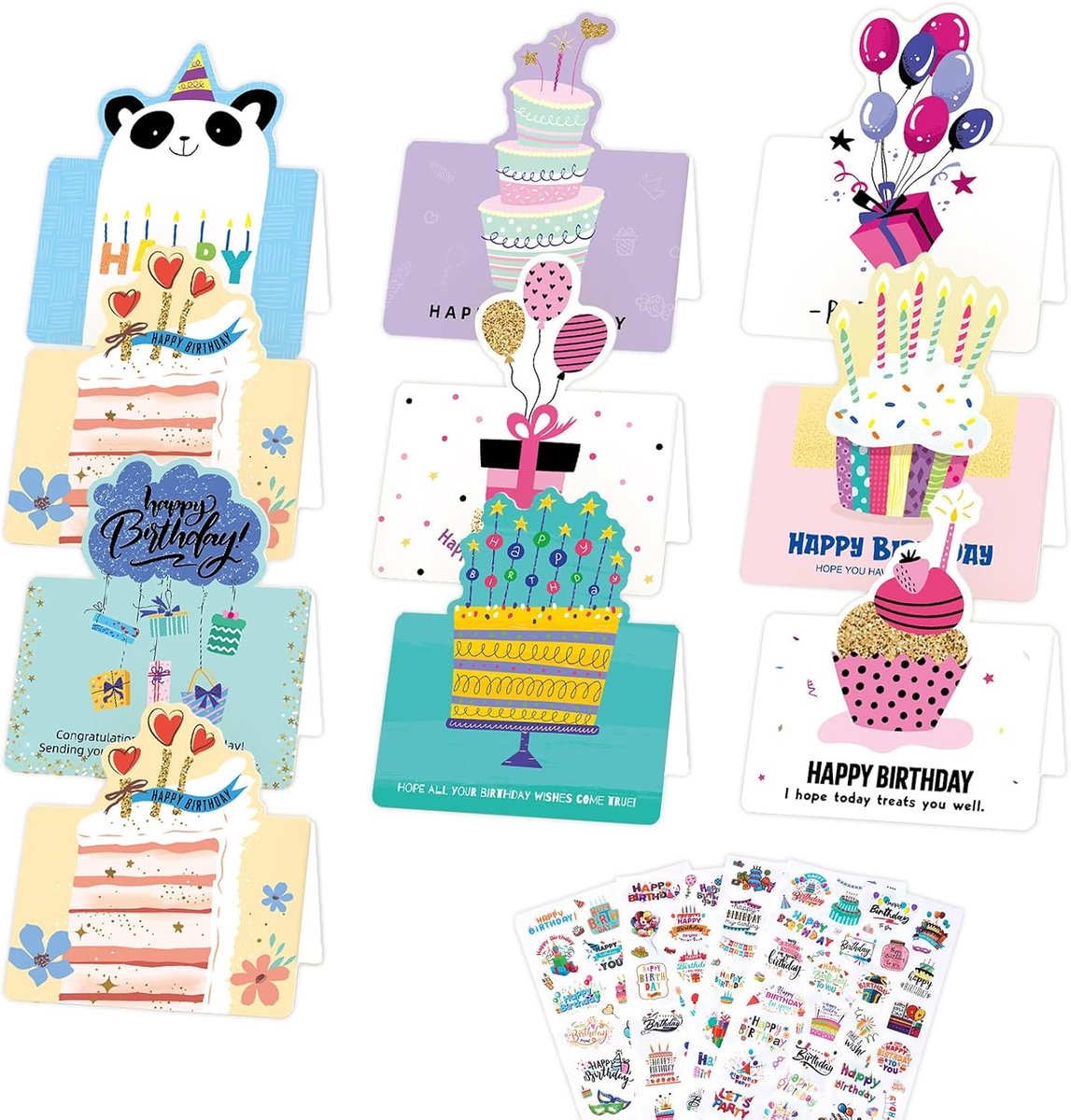 Verjaardagskaarten 10 stuks - Driedimensionaal model - Inclusief 4 stickers - Geschikt voor kinderen - ShopVlot