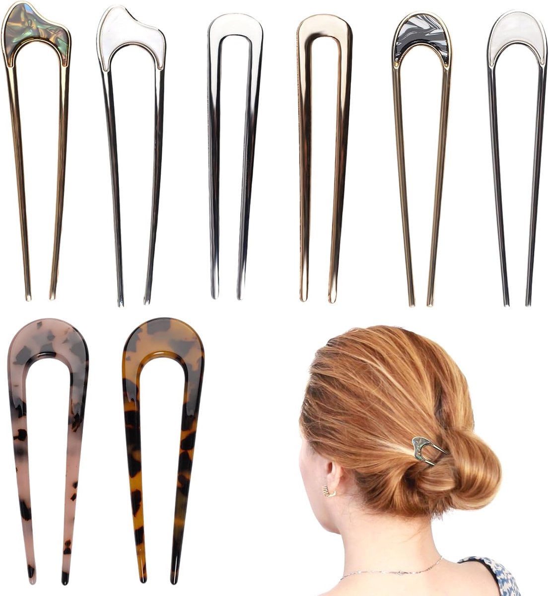 Haarspelden U-vormig 8 Stuks - 4 Modellen - Perfect voor Vrouwen - Ideaal voor Diverse Haarstijlen - ShopVlot