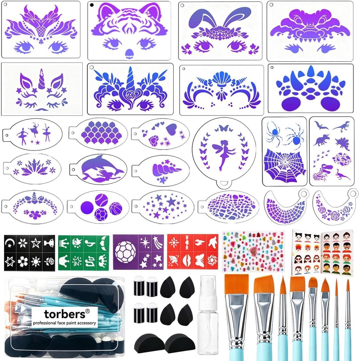 gezicht schilderij kit - stencils, borstels en sponzen - veelzijdige accessoires - ideaal voor creatieve projecten - ShopVlot