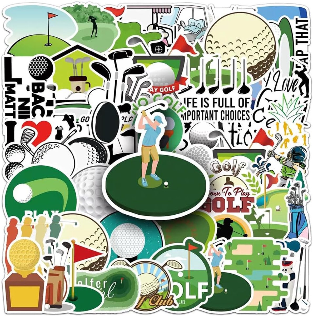 Golf Stickers 50 Stuks - Waterproof Vinyl - Verwijderbaar en Herbruikbaar - Perfect voor Waterflessen en Meer - ShopVlot