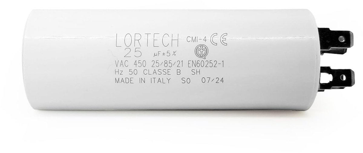Permanent condensator 25 µF - Ø 35 mm x 94 mm - platte bodem - ideaal voor elektronische circuits - ShopVlot
