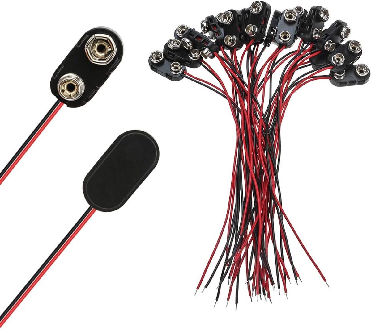 9V batterijplug 20 stuks - kunststof + metaal - 5,9" draad - ideaal voor LED-lampjes en speelgoed - ShopVlot