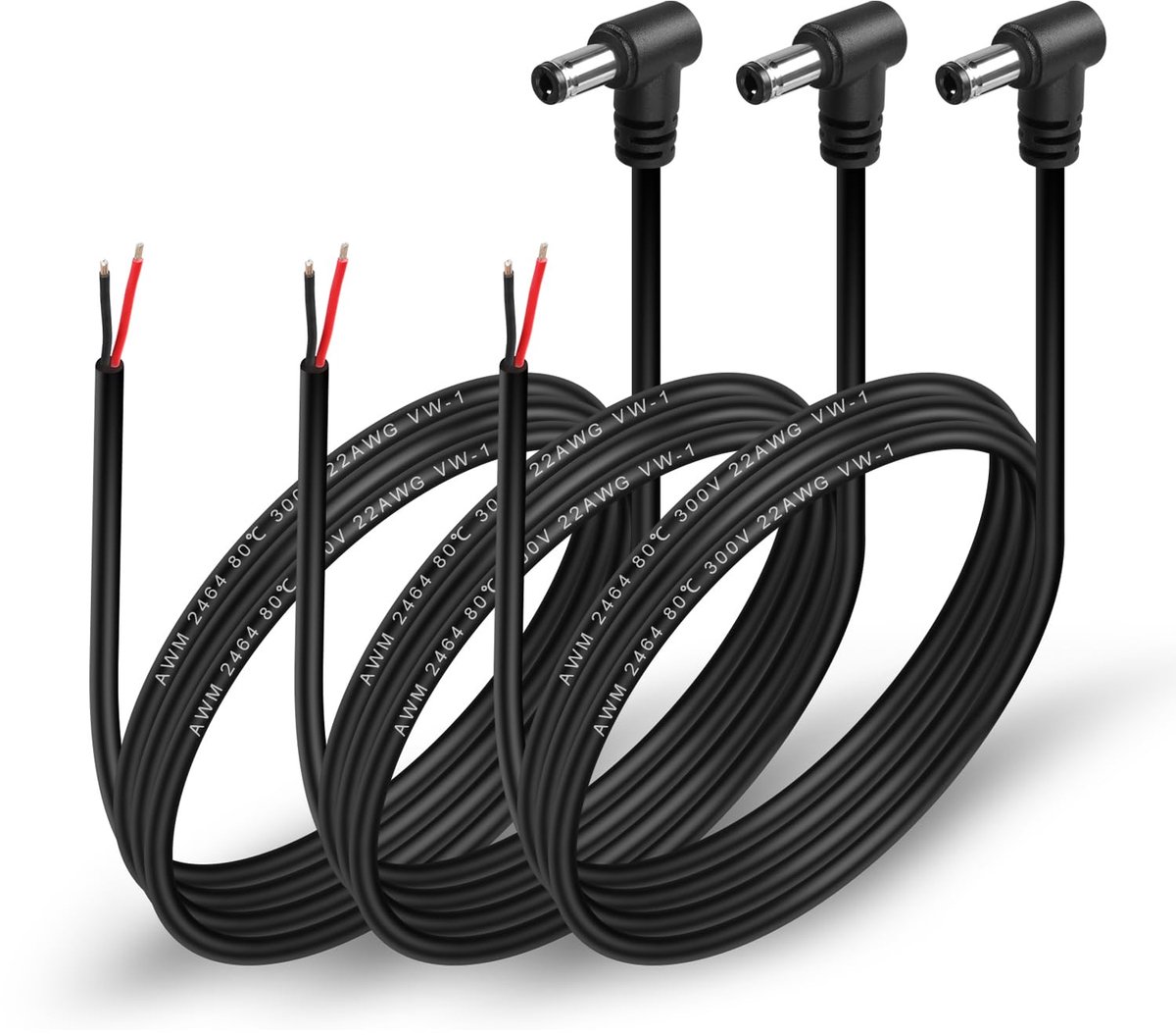 DC Power Kabel 1 Meter 90 Graden - 22AWG DC5521 Male - Rechte Hoek Plug - Geschikt voor CCTV en LED Verlichting - ShopVlot