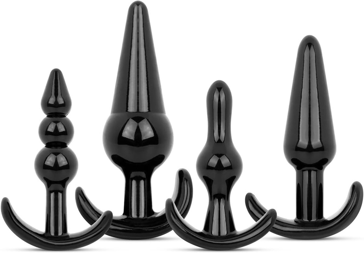 Butt Plug Set 4 Stuks - Zwart - Diverse Maten - Voor Beginners en Gevorderden - ShopVlot