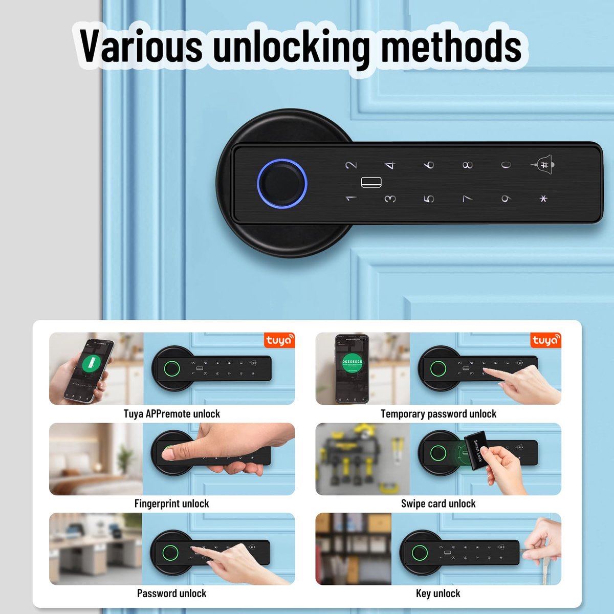 Vingerafdrukslot keyless entry - Slim deurslot met handvat - Ontgrendelen met Tuya, code, RFID-kaart - ShopVlot