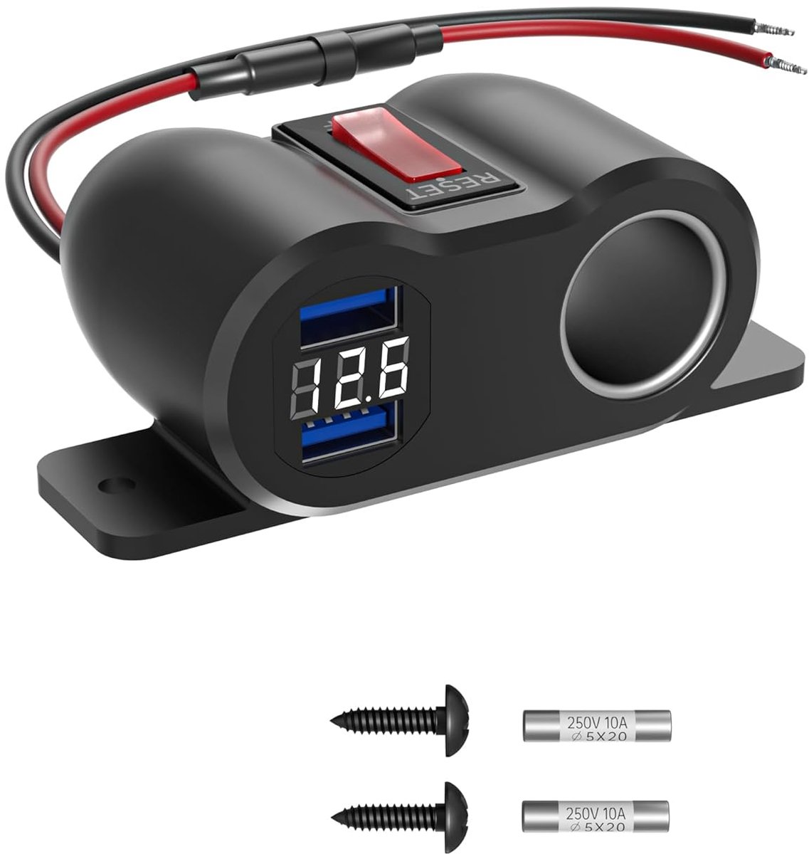 12V 36W USB-A Oplaadpunt - Dual QC3.0 Snelladen - Met LED Voltmeter en Schakelaar - Ideaal voor Auto en Caravan - ShopVlot