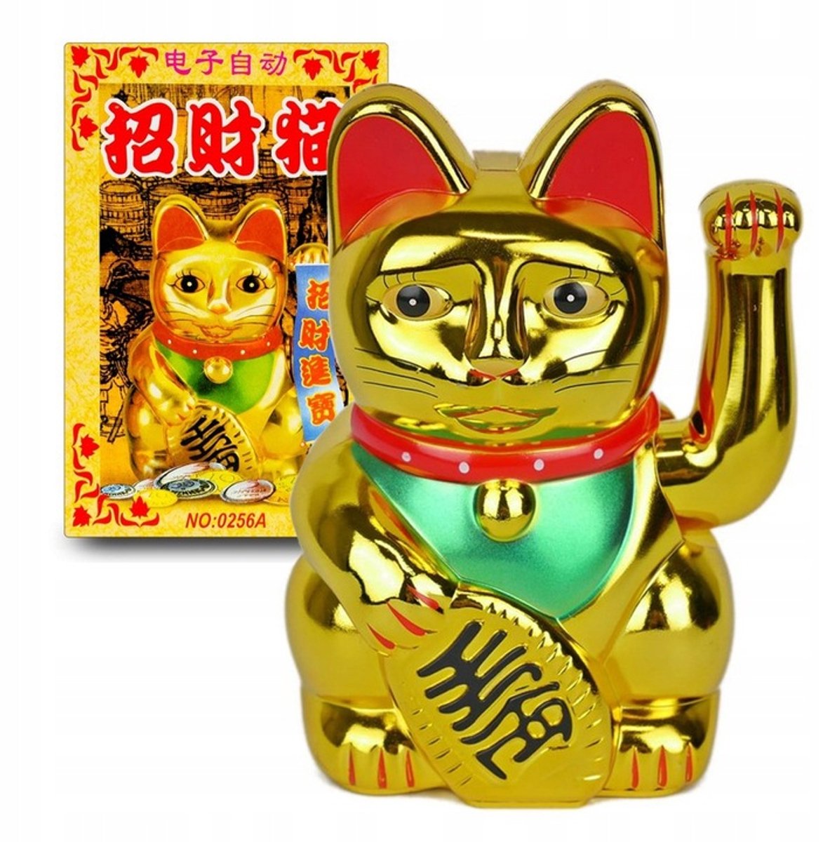 Geluksschat Maneki-Neko 27 cm met zwaaiende poot, goudkleurig