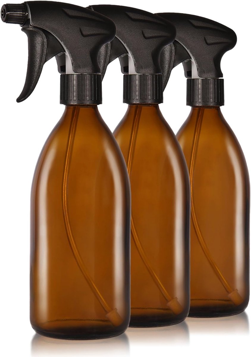 Sprayflessen 4 x 500 ml - Bruin glas - Inclusief labels - Perfect voor planten - ShopVlot