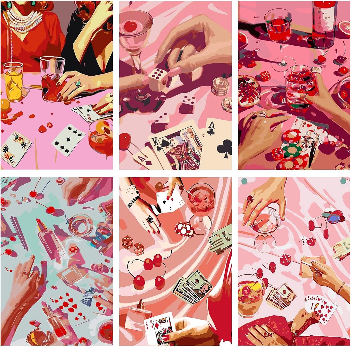 Paint by Numbers Kit - 6 Pack Vintage Poker - Canvas 20x30cm - Eenvoudig voor beginners - ShopVlot