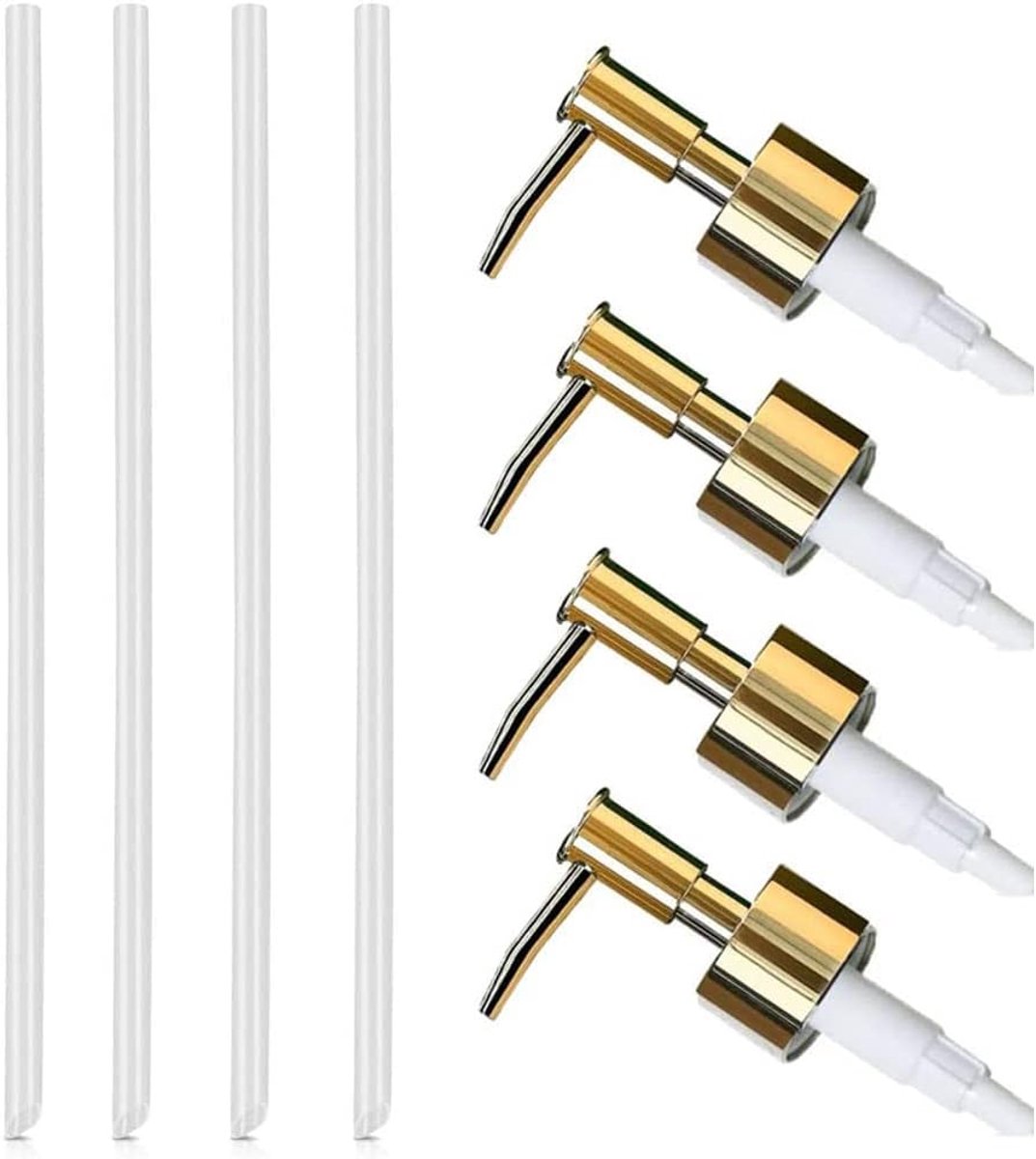 Zeepdispenser set van 4 - Goudkleurig - Met 11 cm slang - Duurzaam en stijlvol - ShopVlot