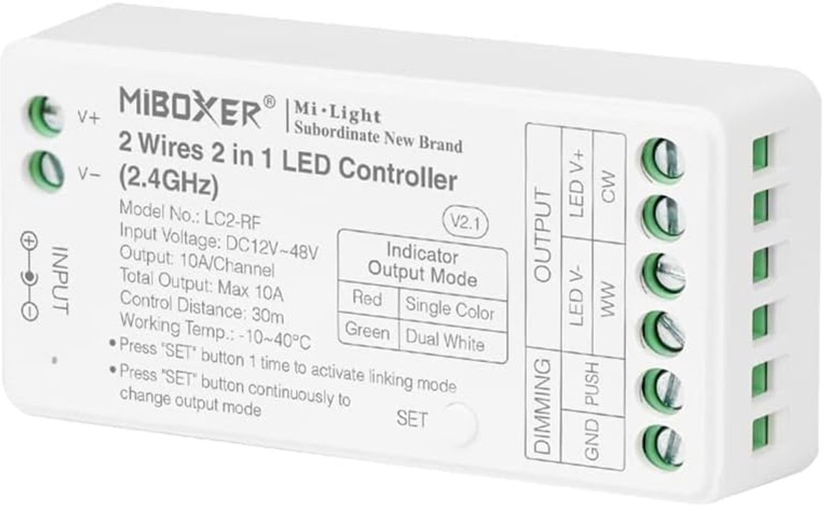 LED controller 2 in 1 - 2 draden - RF 2.4GHz - smartphone app controle - ShopVlot