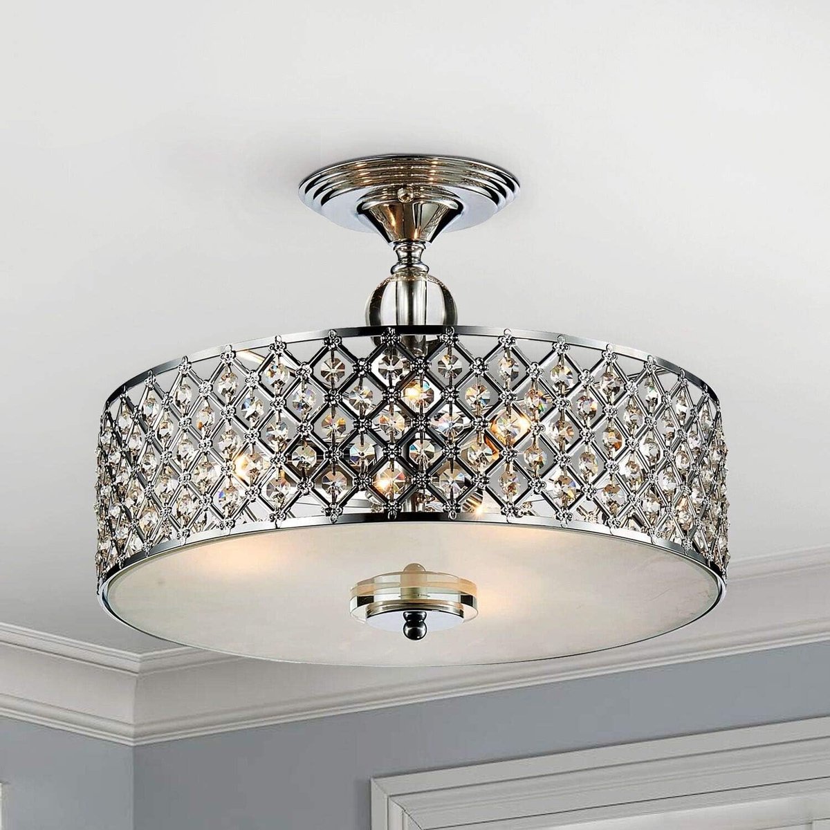 Plafondlamp 40cm - modern chroom met kristal - elegante uitstraling - sfeervolle verlichting - ShopVlot