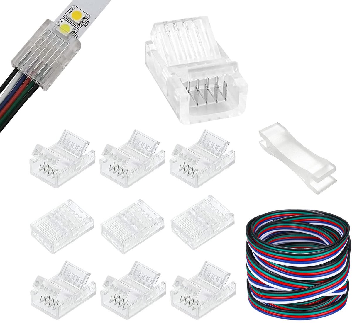 5 Pin LED connectors 10mm breed - zonder bracket - gaploze soldeerloze strip naar draad - ShopVlot