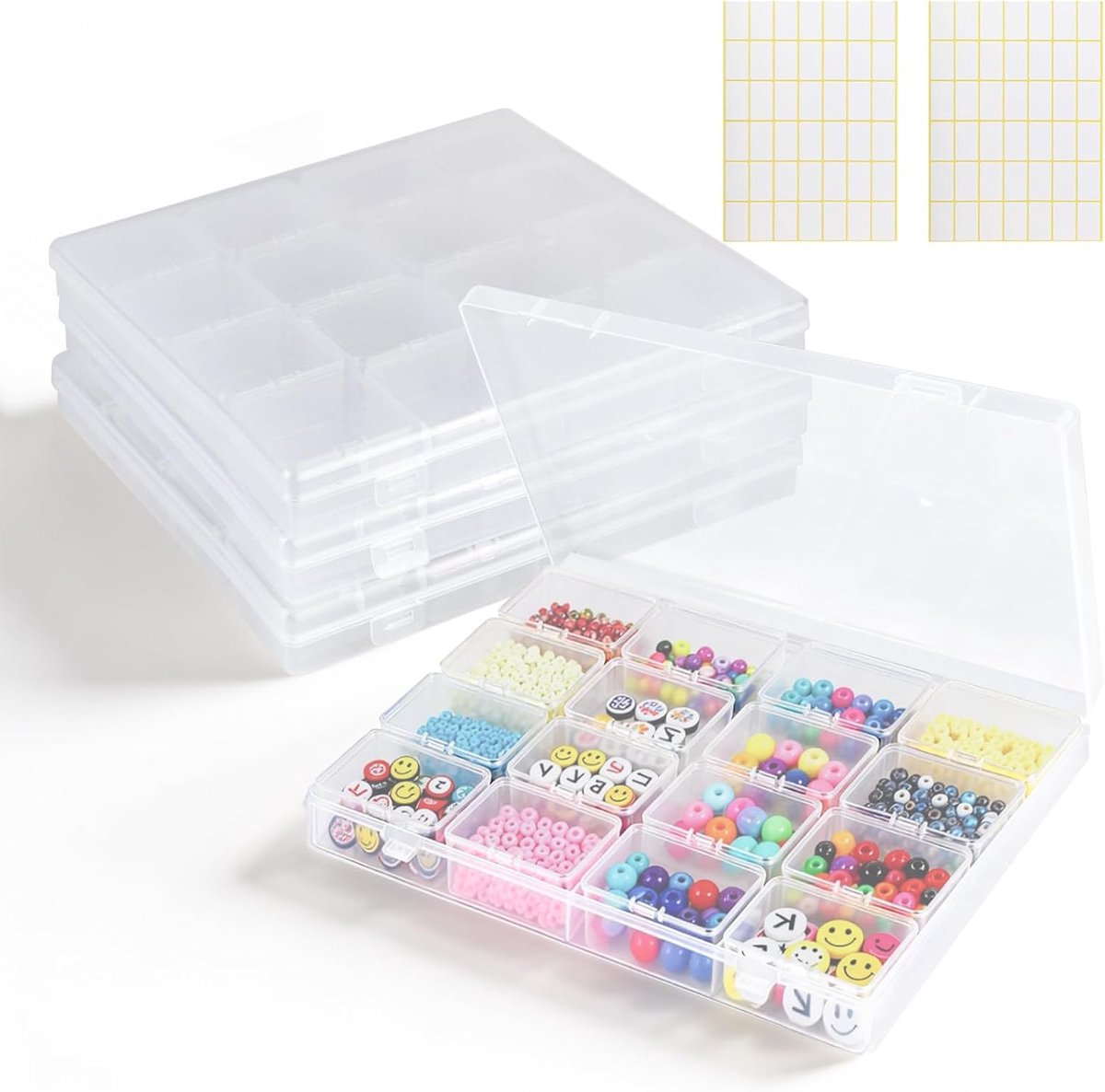 Bead organizer box 4-pack - doorzichtig plastic - 64 opbergdozen met deksel - ideaal voor knutselen - ShopVlot