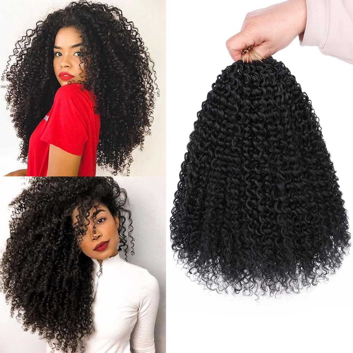 12 Inch Micro Curly Twist Haakjes - 8 Packs Zwart - Hoogwaardige synthetische vezels - ShopVlot