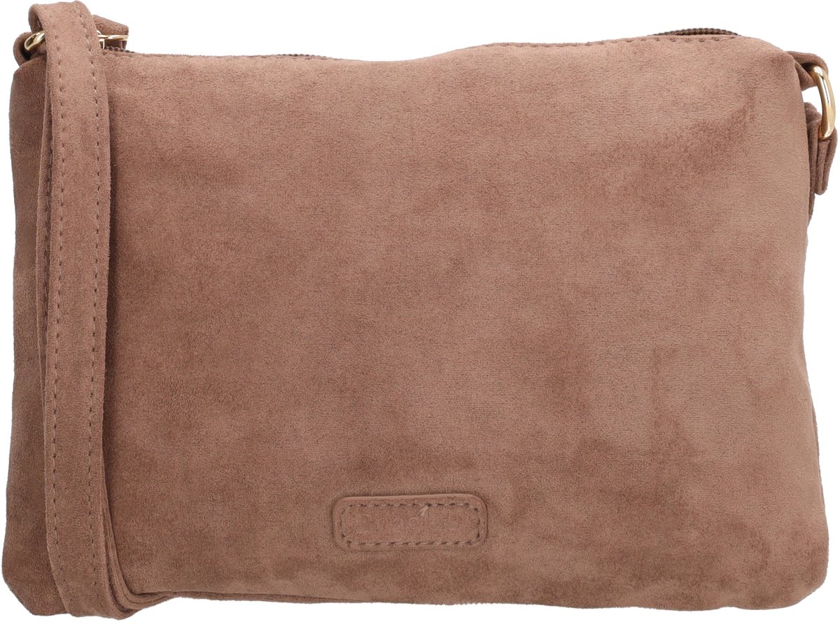 Beagles Chino Crossbodytas - Faux Suède - Schoudertas - Damestas - Compact Model - Ritssluiting - Verstelbare Schouderband - Taupe