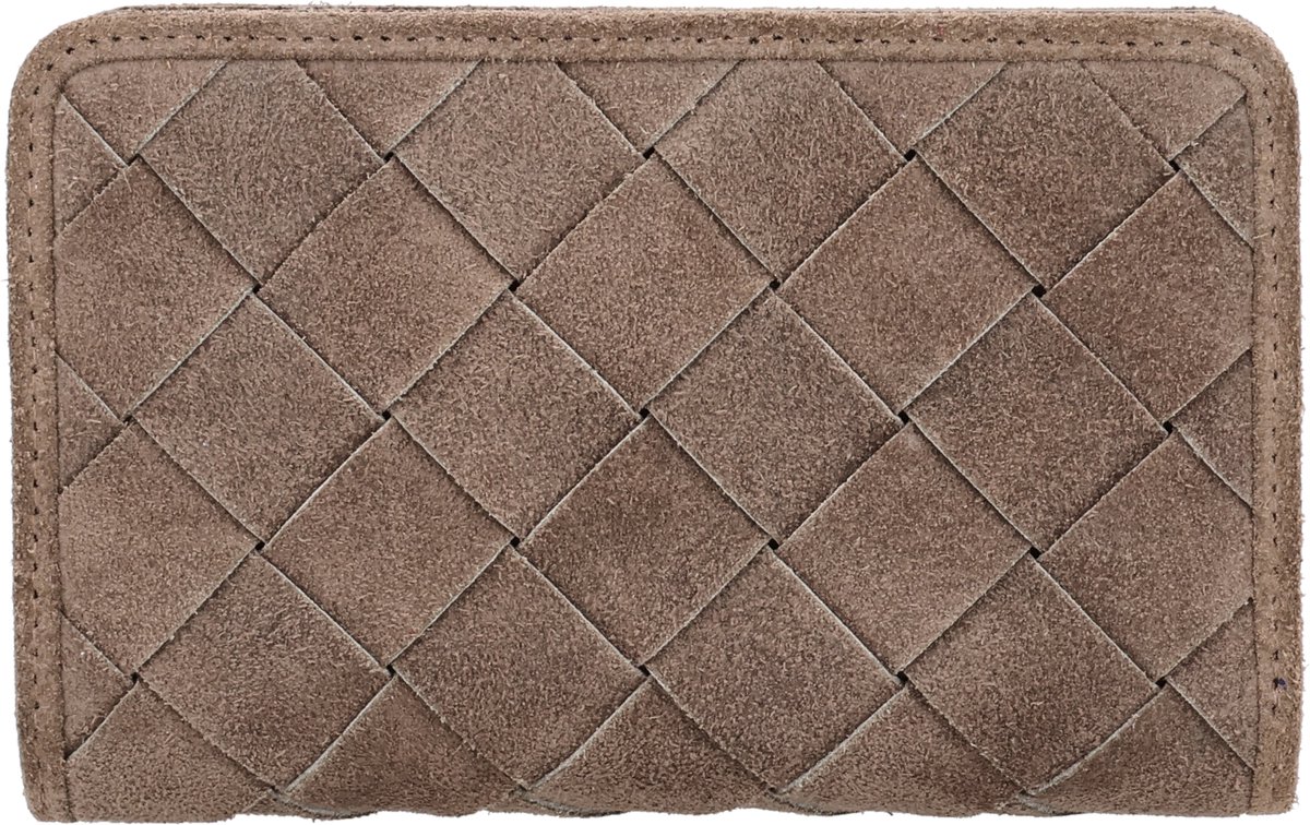 Hide & Stitches Acadia Portemonnee - Damesportemonnee - Suède - RFID - Pasjeshouder - Gevlochten Design - Leren Dames Tas - Donkertaupe