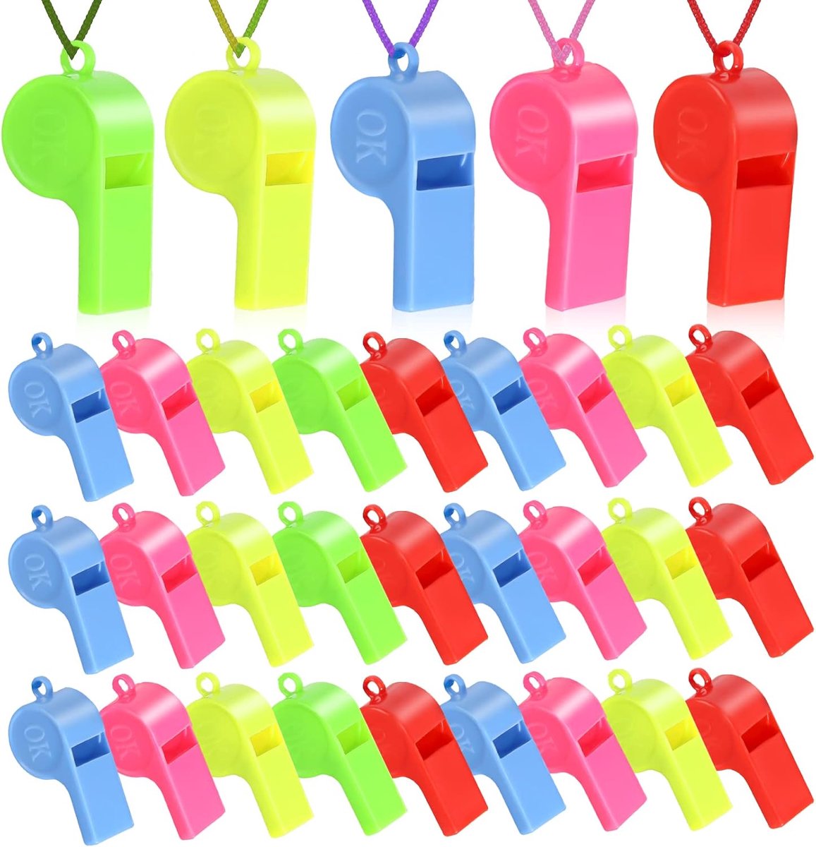 Plastic fluiten 72 stuks - kleurrijke sportfluiten - met verstelbare draagband - ideaal voor schoolsporten - ShopVlot