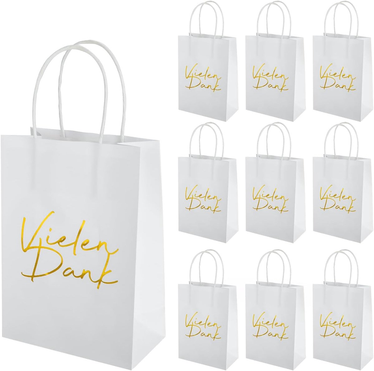 Papieren cadeauzakjes met handvat 21 x 15 x 8 cm - kraftpapier - gouden folie - perfect voor bedankjes - ShopVlot