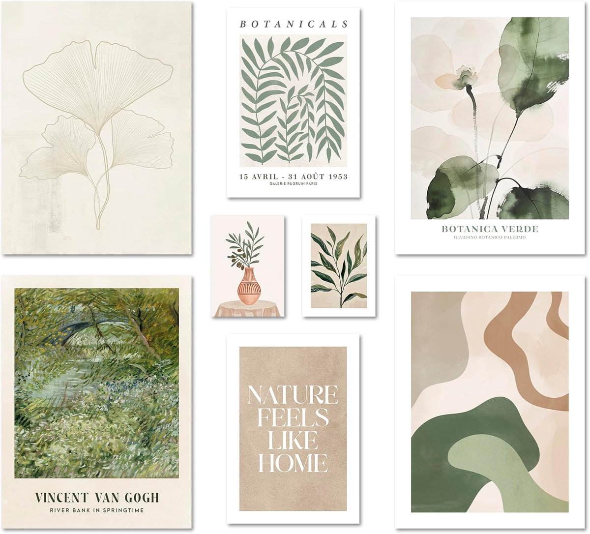 Poster set - Botanica Green - 8 moderne natuurposters - Wanddecoratie voor een stijlvolle galerie - ShopVlot