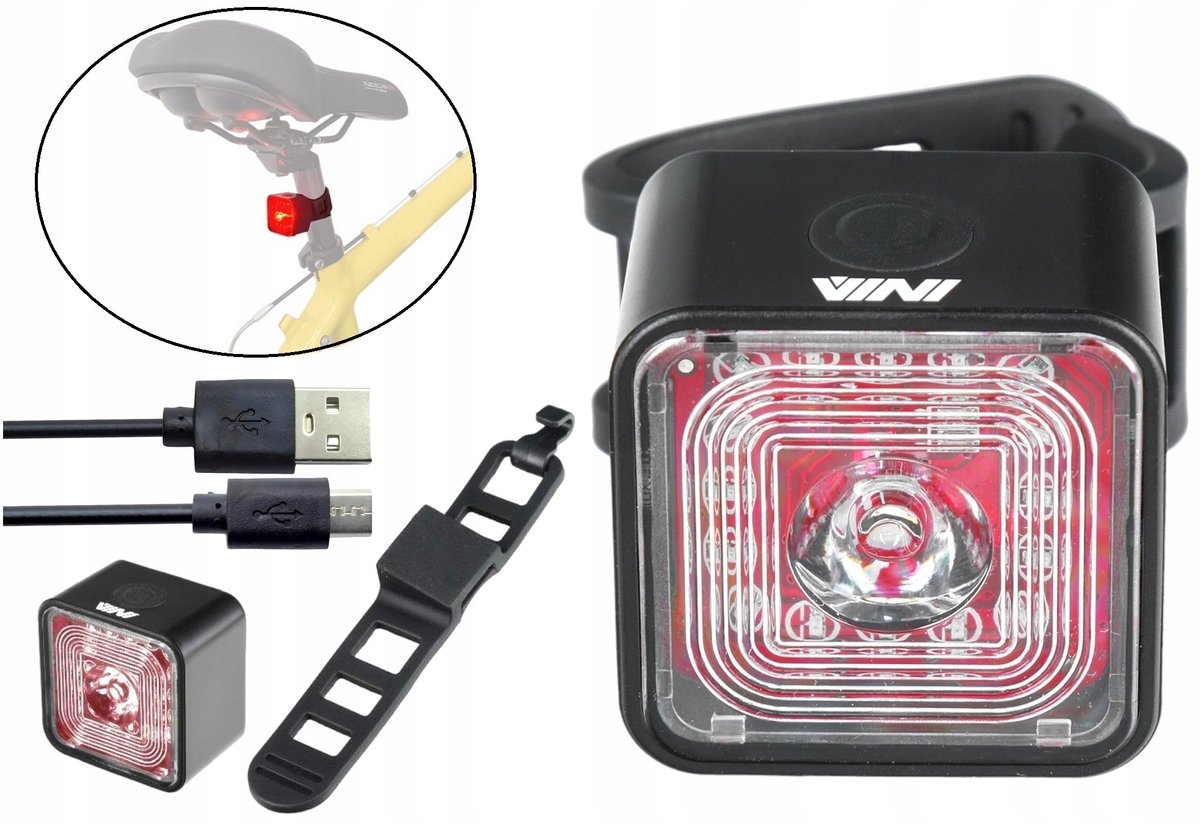 VINI VL01R Fietslamp Achter - 30 lumen, 5 standen, 25u Werktijd