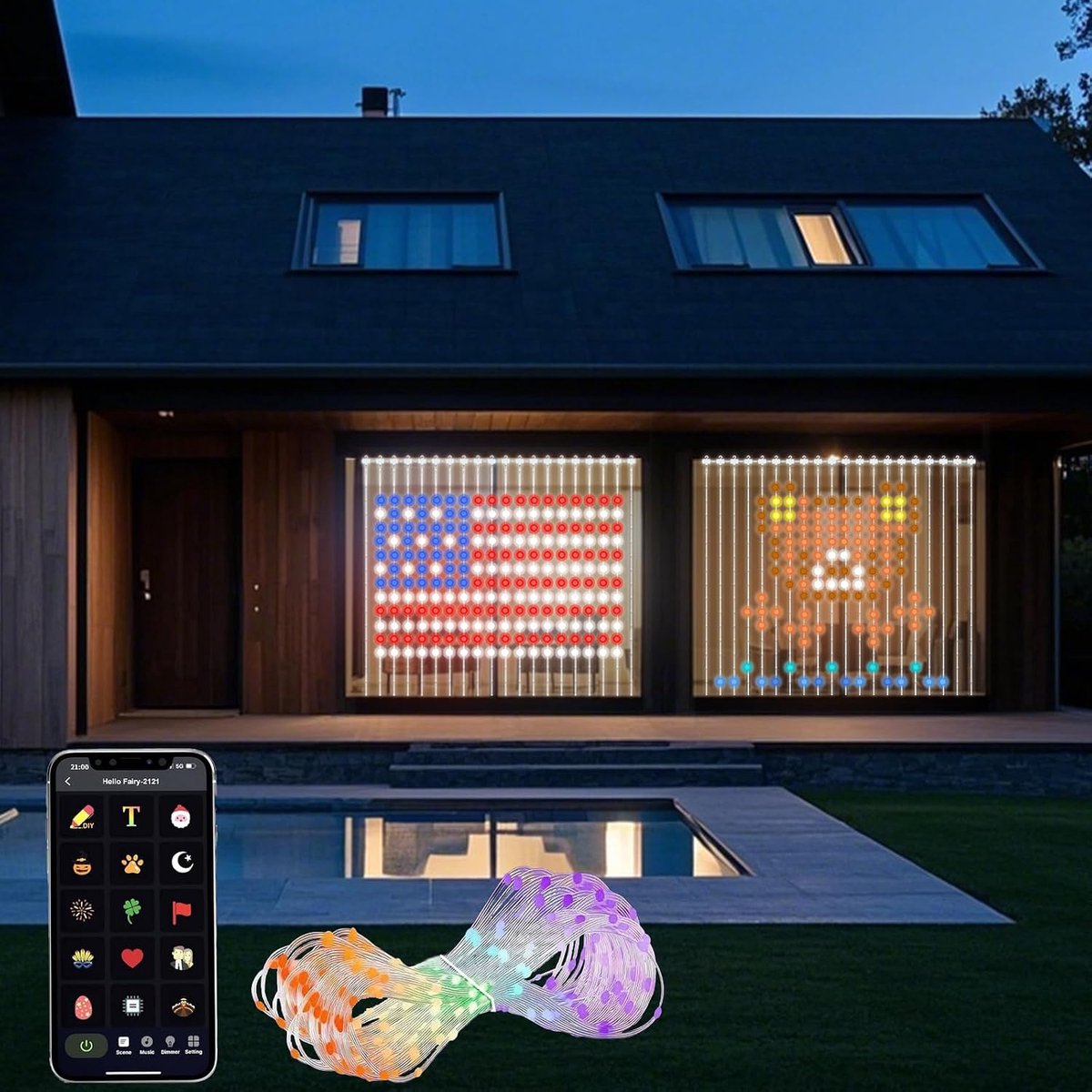 Smart LED Kerstverlichting 2m x 2m - Slimme Gordijnverlichting - Meerdere kleuren - Creëer je eigen patronen - ShopVlot