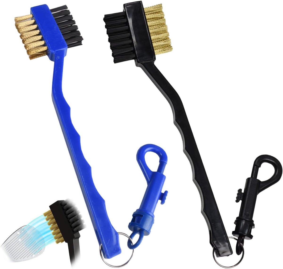 Golfclub dubbele borstel - messing en nylon borstelharen - clip-on - effectief reinigen van clubgroeven - ShopVlot