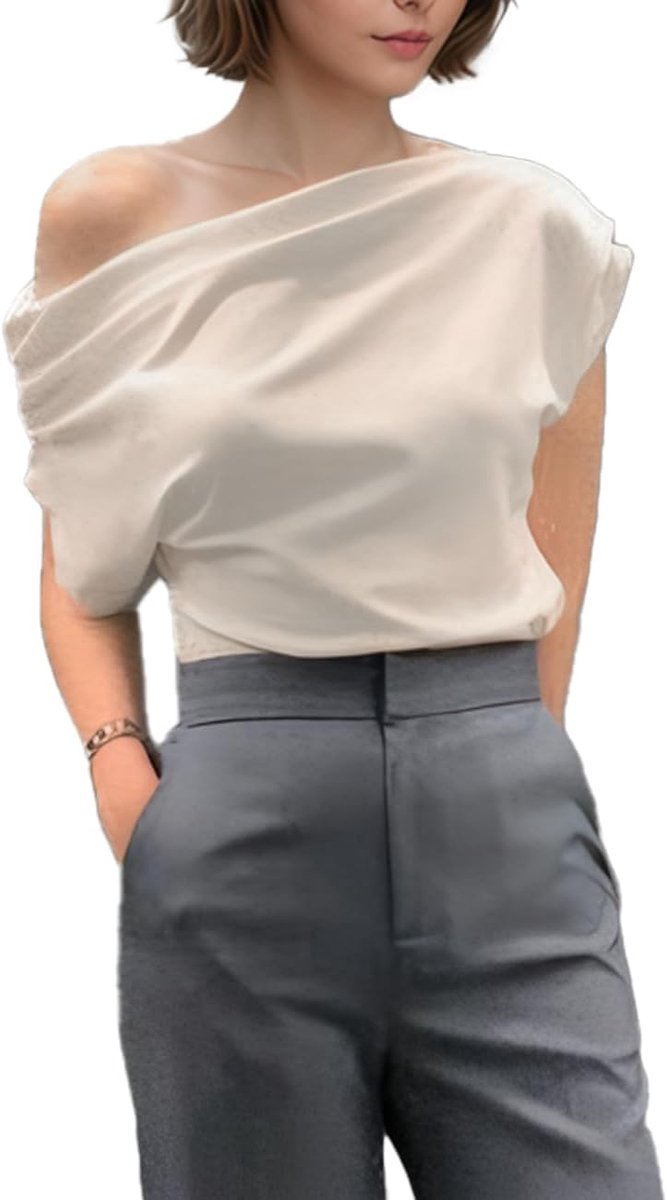 Vrouwen Sexy Asymmetrische Top - Zwart/Wit - Korte Mouwen - Elegant voor Club Party - ShopVlot