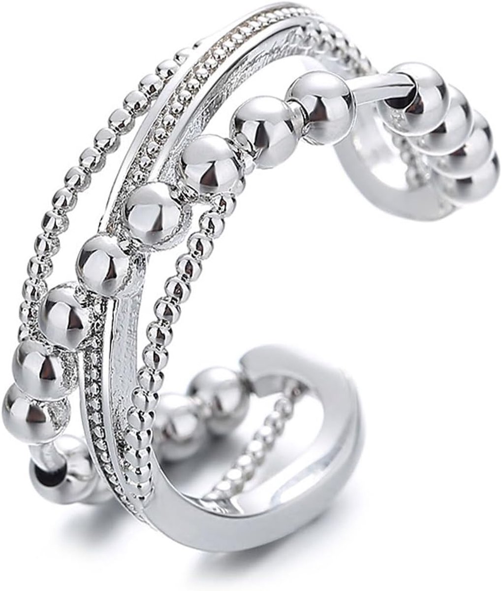 Stressringen voor vrouwen verstelbaar - dubbele laag glanzend zilver - open spinner met kralen - ShopVlot