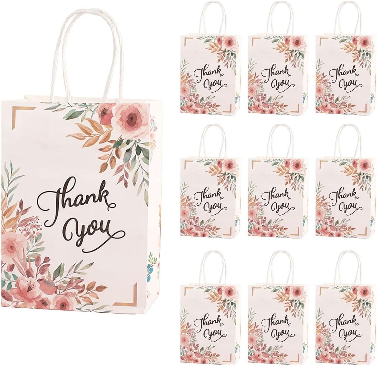 Papieren cadeauzakken 10st 15*21*8cm - Kraftpapier - Rozenpatroon - Ideaal voor bruiloften - ShopVlot