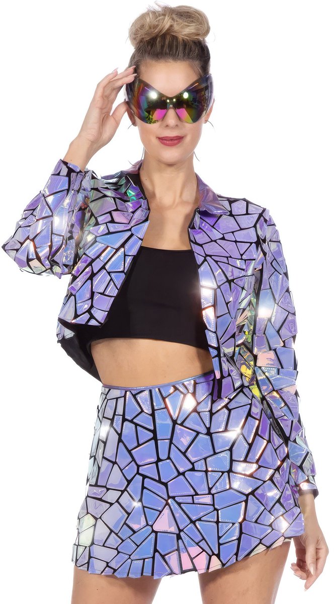 Wilbers Karnaval BV - Luxe holografisch facetkostuum voor dames - 44