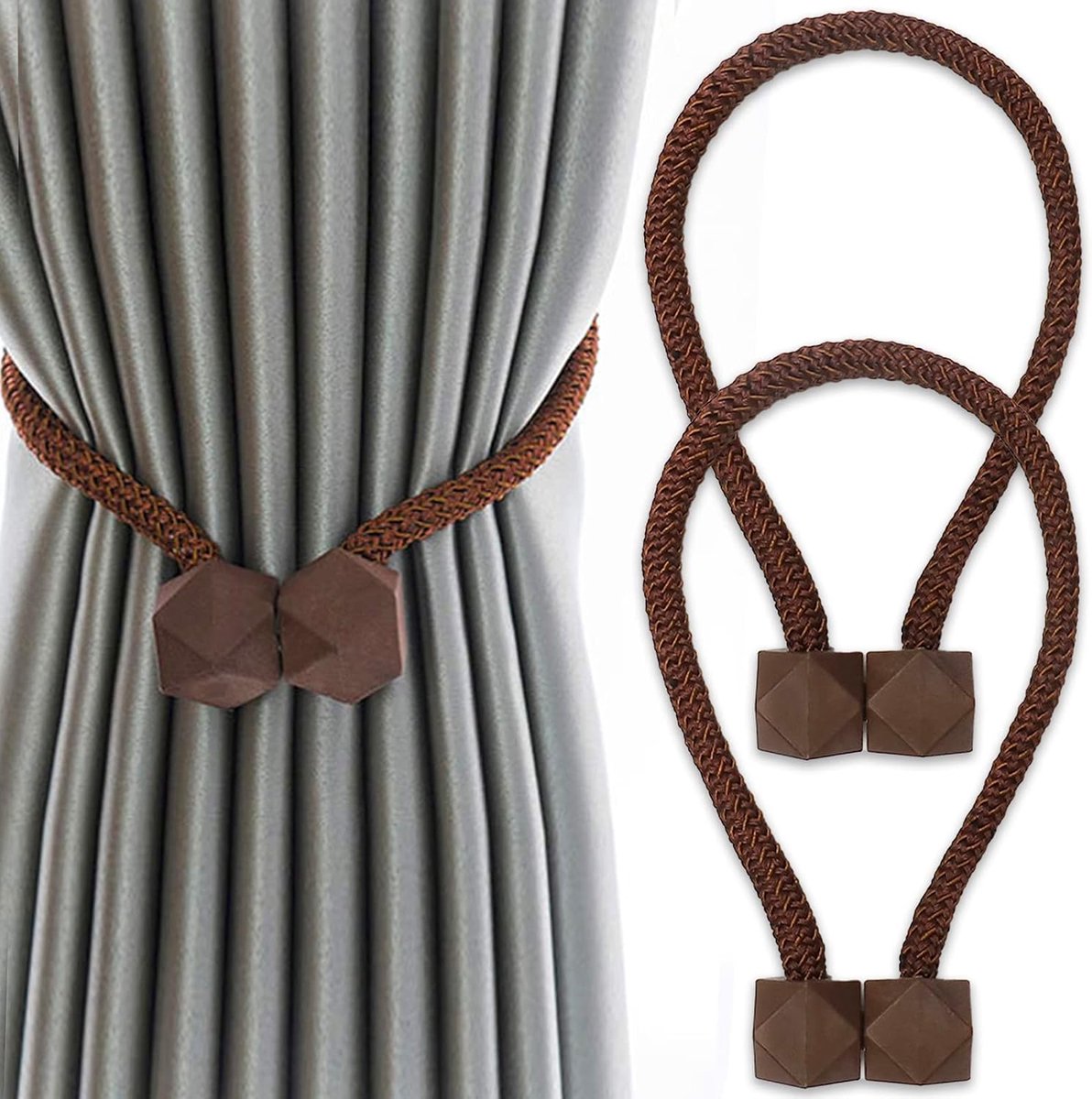 Gordijnstrikjes 2 Pack - Magnetisch - Bruin - Decoratieve stijl voor slaapkamer - ShopVlot