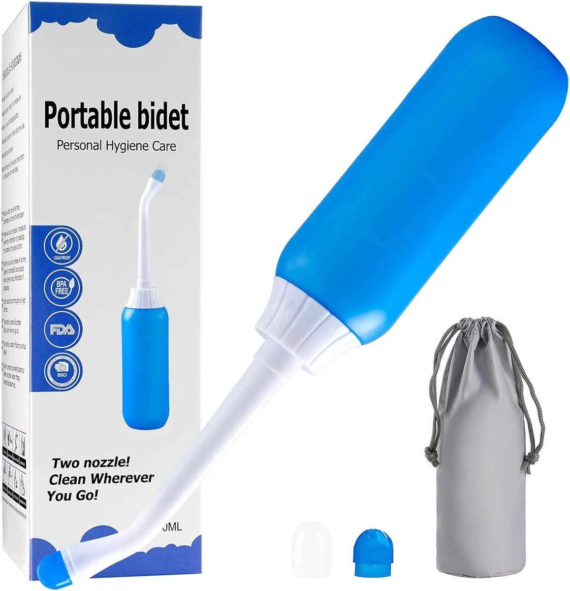 Portable bidet - ergonomisch ontwerp - natuurlijke rubber - hygiënische reiniging zonder batterijen - ShopVlot