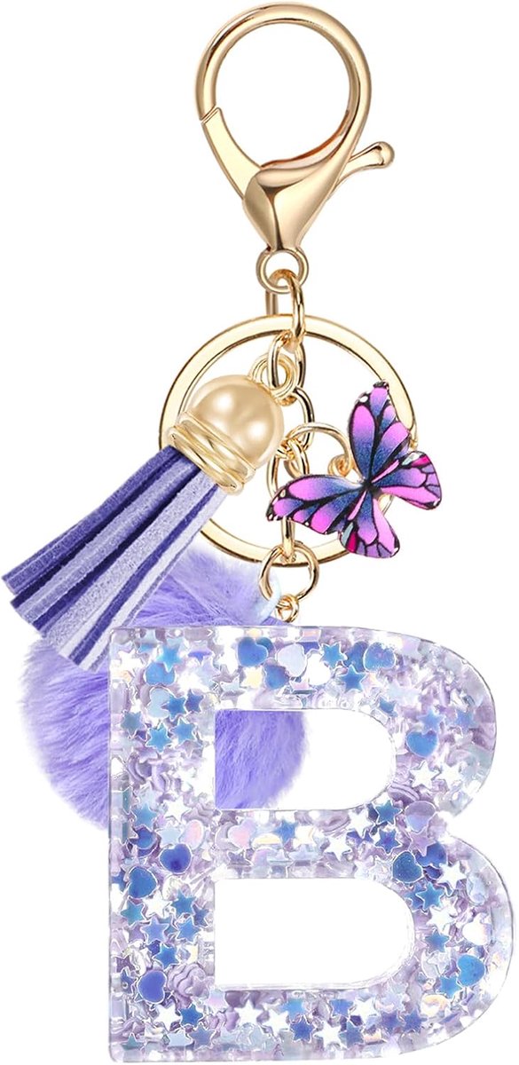 Sleutelhanger met alfabetinitialen - paarse kleur - persoonlijk - perfect als cadeau - SnelShoppen
