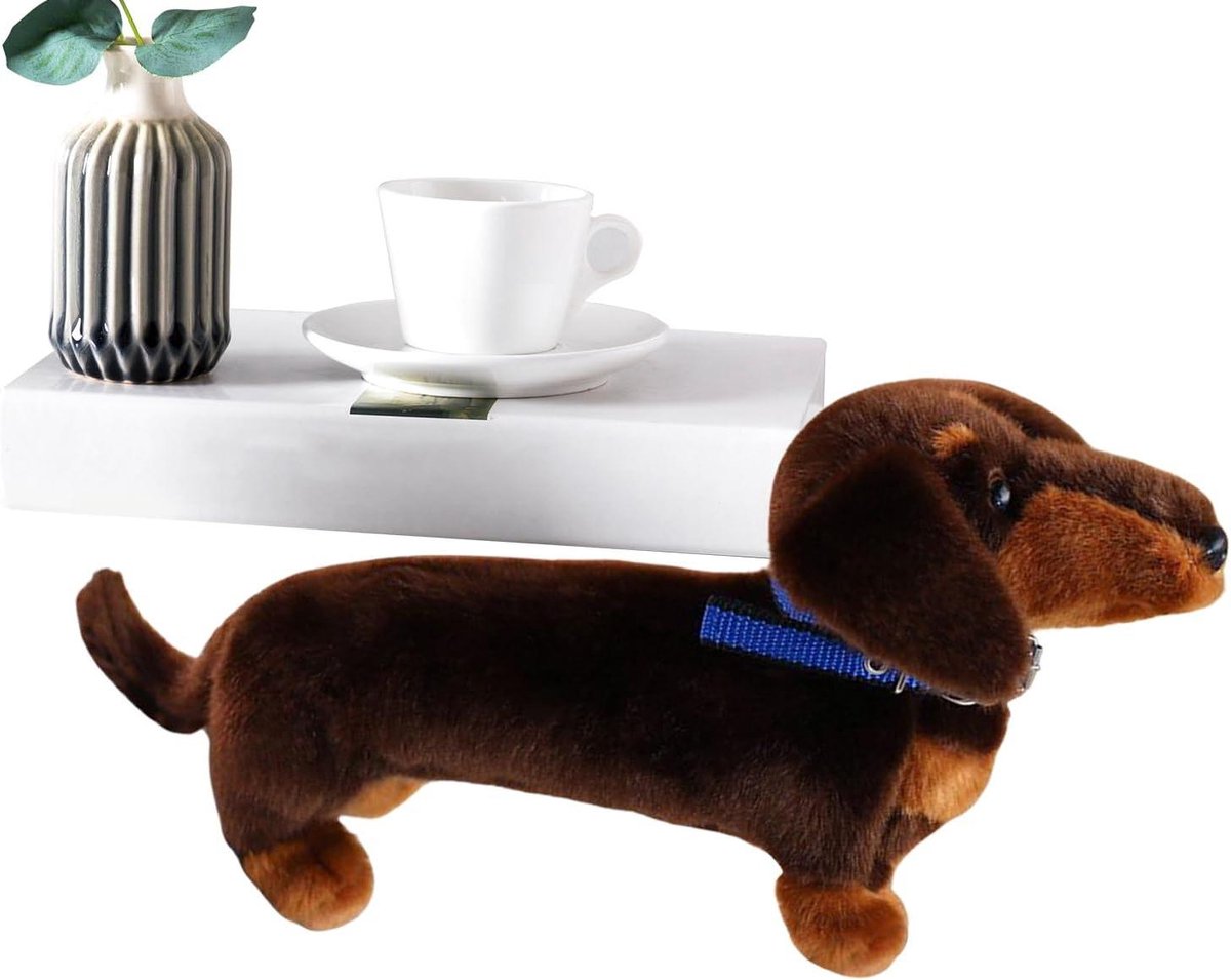 Teckel Pluche Dier - Knuffelkussen Hond - Decoratie en Knuffelen - Realistisch Design - 37 cm - Bruin