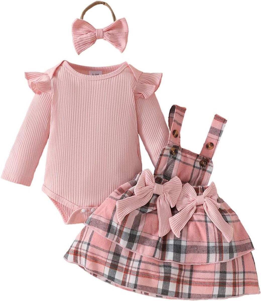 Newborn baby meisjes roksets - ruffle top - geruite/gestippelde/strik overalljurk - SnelShoppen