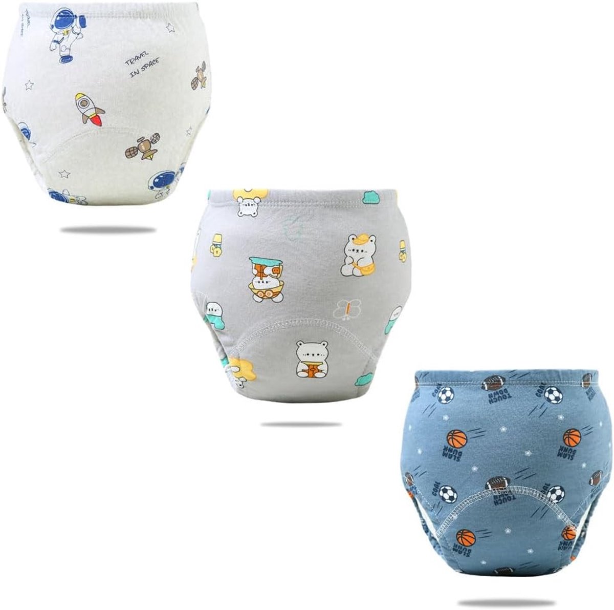 SnelShoppen - Set van 3 Wasbare Oefenbroekjes voor Baby Jongens - Katoenen Trainingsbroeken met Lekbescherming - Comfortabel en Herbruikbaar - Perfect