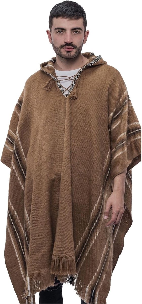 Poncho voor heren - One size - Wollen poncho met capuchon - Warm en zacht - SnelShoppen