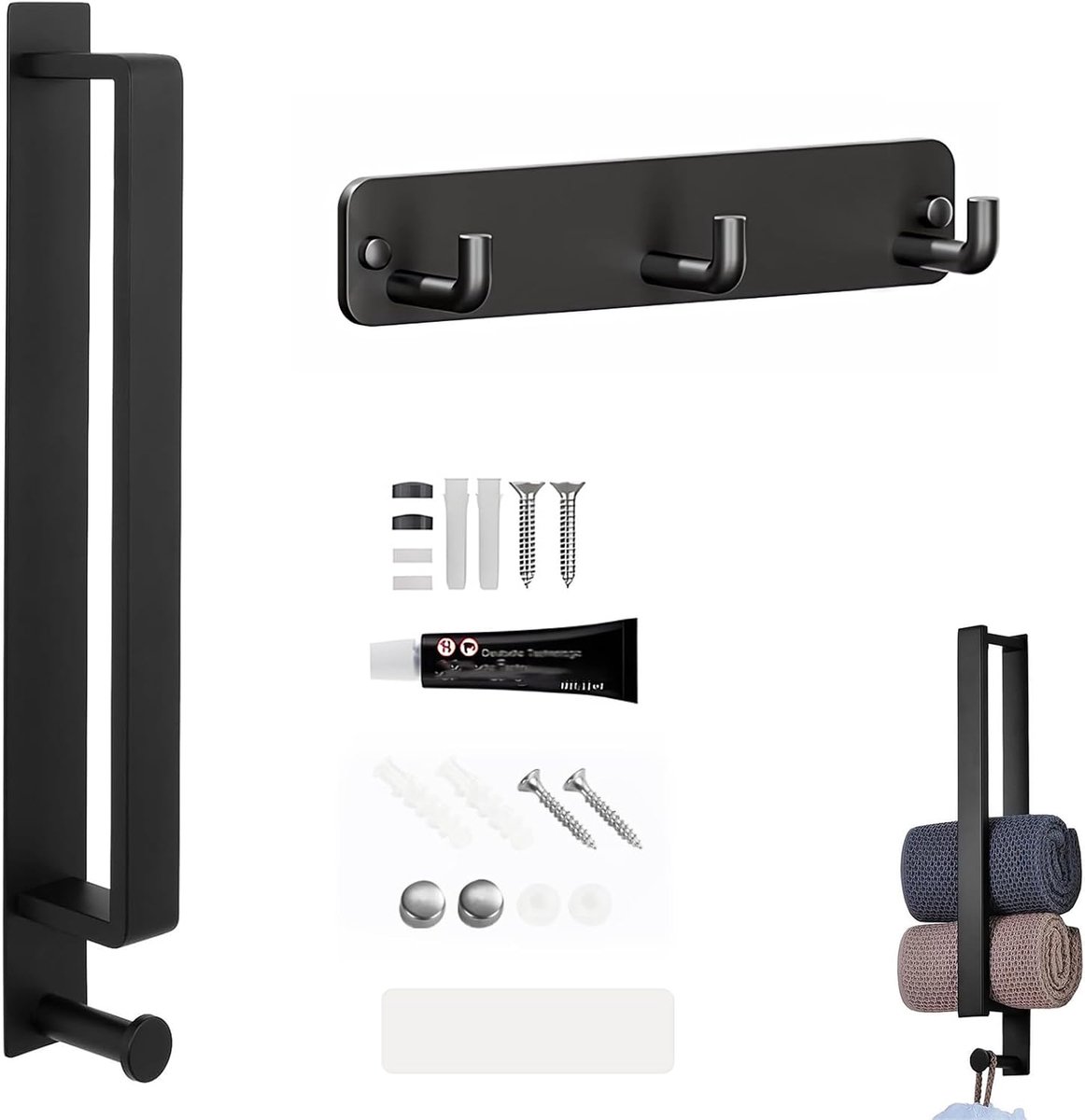 Zelfklevende Handdoekhouder 40 cm - Mat Zwart - Geen Boren - Ideaal voor Badkamer en Keuken - SnelShoppen