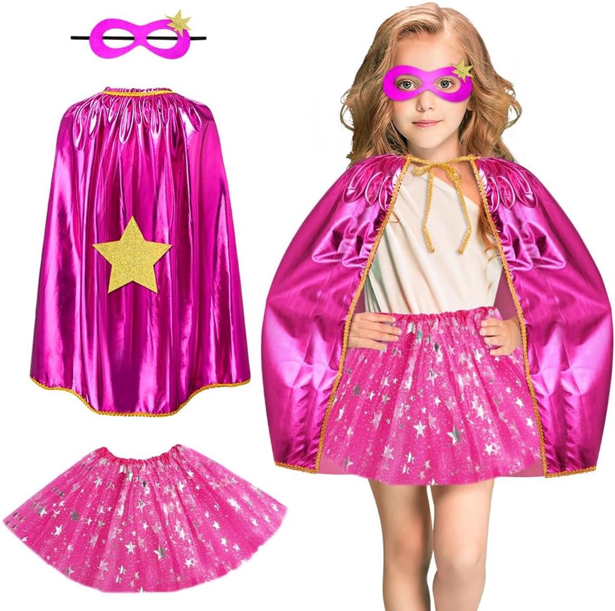 Thijox - Superhelden Kostuums Set voor Kinderen, 3-delige Capes Cloak Kit met Masker en Tutu Ballet Dans Rok, Meisjes Prinses Kostuum voor Halloween,
