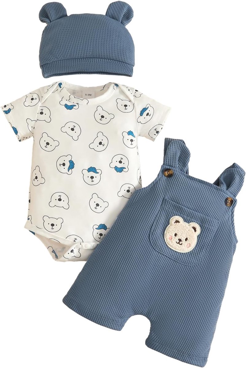 Babykleding jongens - newborn maat - corduroy met berenprint - comfortabele outfit voor elke dag - SnelShoppen