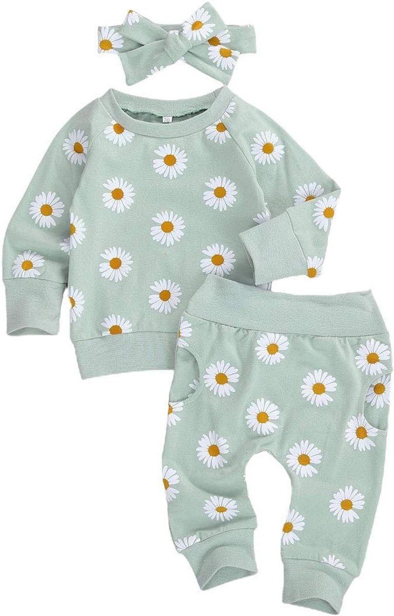 Kledingset newborn meisje - lange mouwen - daisy bloem - stijlvol en comfortabel - SnelShoppen