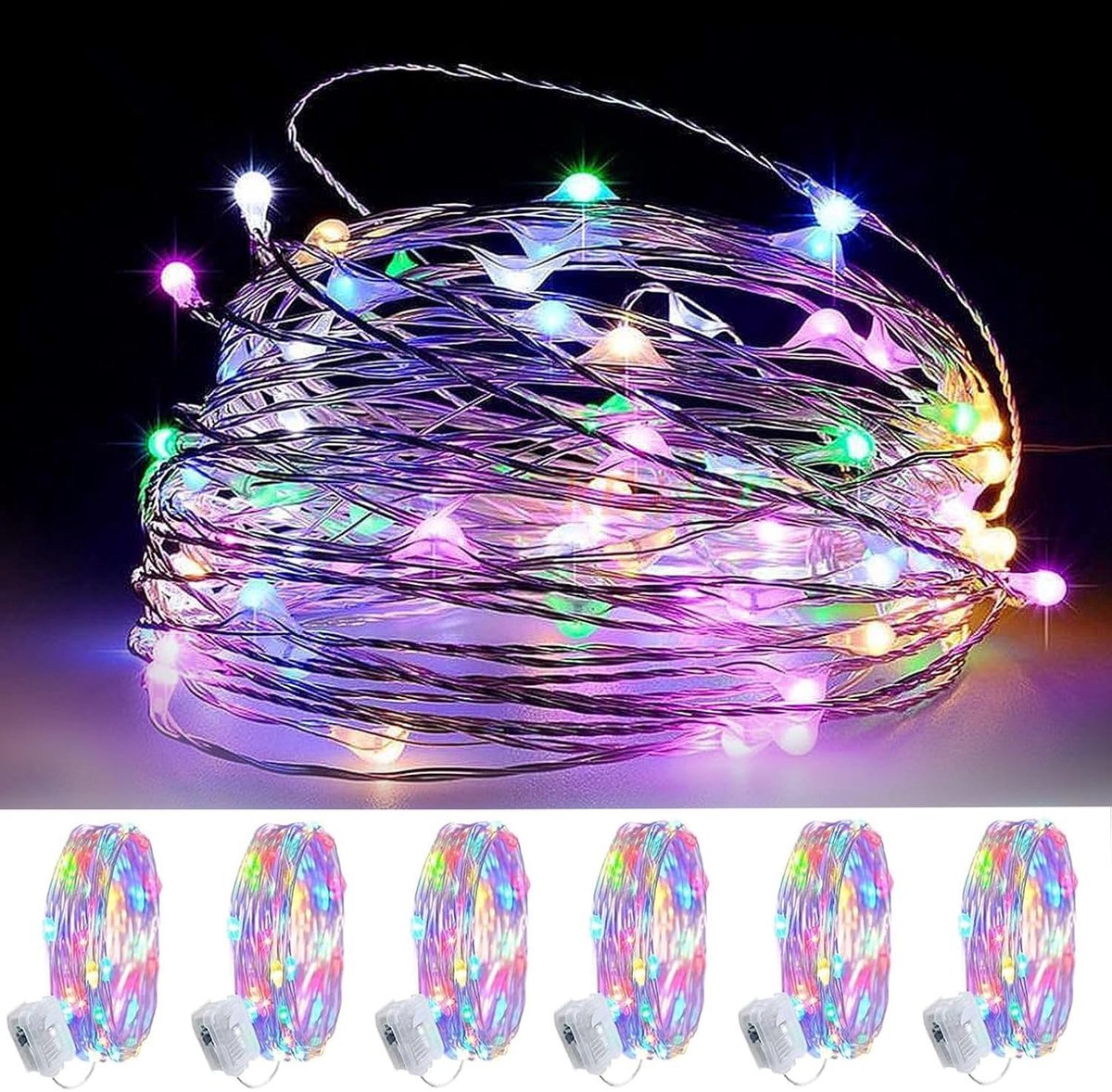 Micro fairy lights 6 x 20 LED - batterijgevoed - 2 meter zilverdraad - perfect voor feesten - ShopVlot