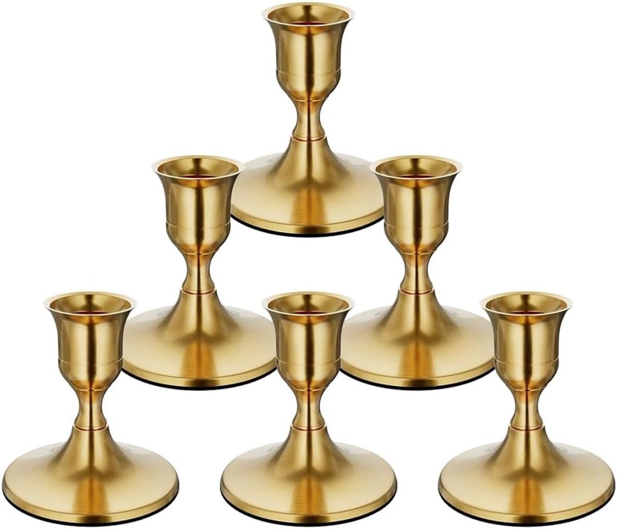 Kandelaars 6 stuks - messing en goud - vintage stijl - perfect voor eettafel decoratie - ShopVlot