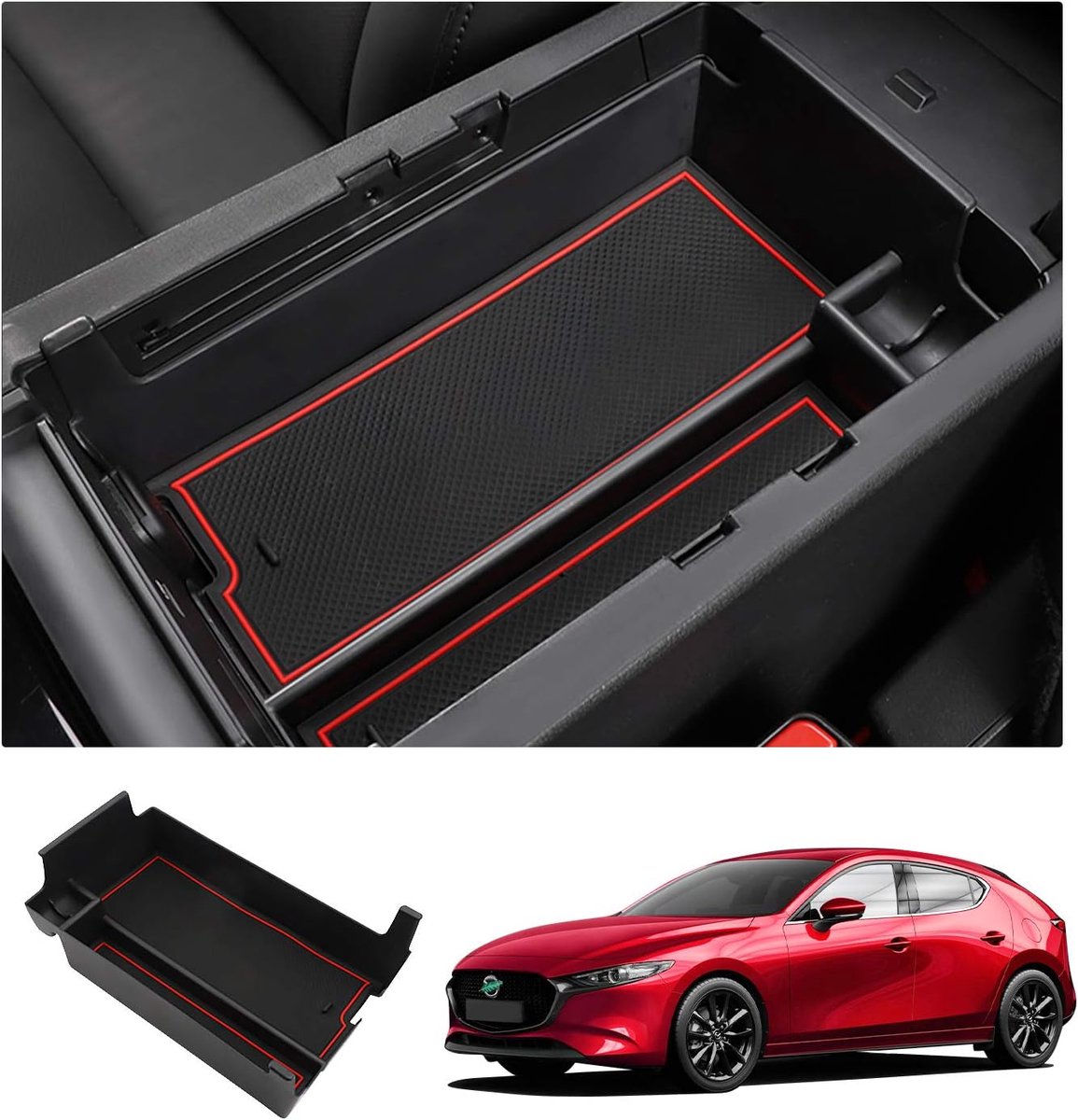 Opbergbak voor Mazda 3 2019-2023 - Centerconsole en handschoenenkast - Met antislipmat - Organiseer kleine spullen - ShopVlot