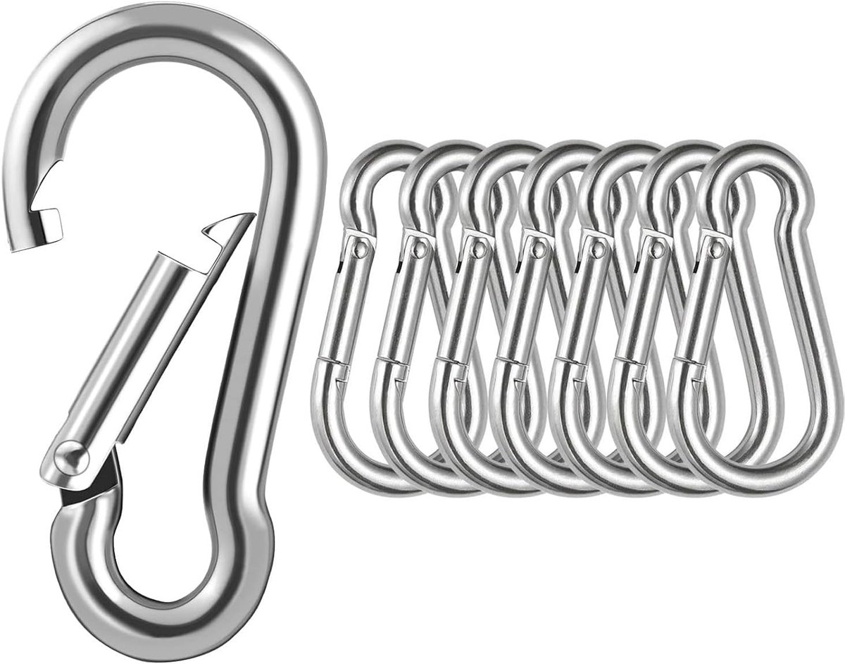 Carabiner haak 6 x 60 mm - roestvrij staal 304 - met veersluiting - ideaal voor camping - ShopVlot