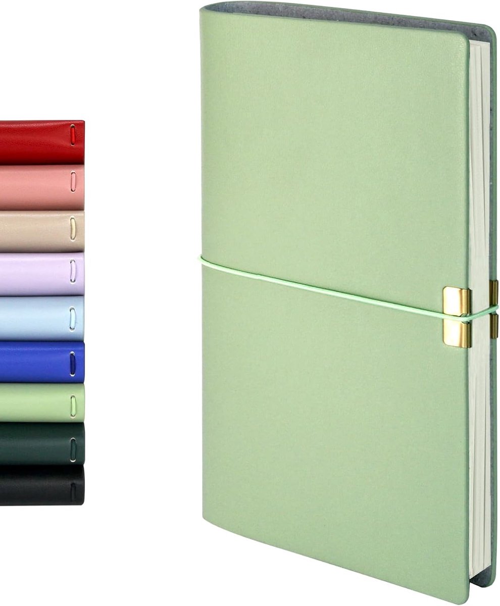 Reizigers Notebook - Compact Lederen Journal Cover - Salie Groen - Perfect voor onderweg - ShopVlot
