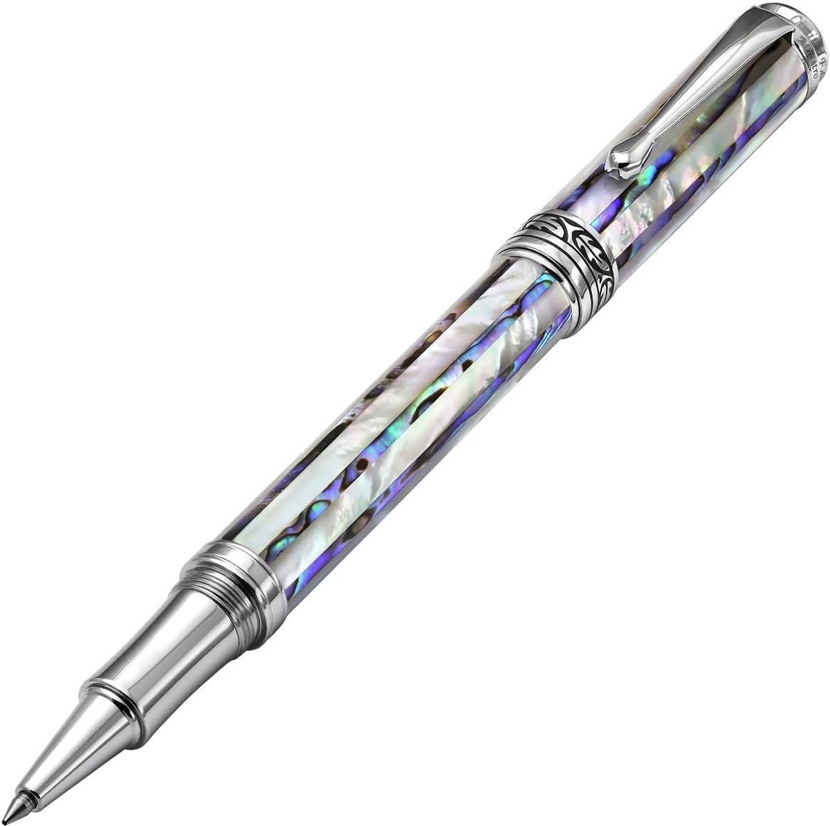 Rollerball pen fijne punt - oceaanwit parelmoer en iriserende pāua abalone - handgemaakt, limited edition - ShopVlot
