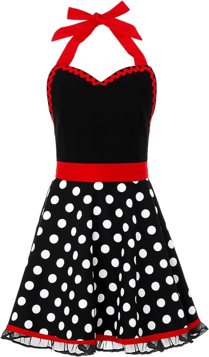 Keukenschort voor dames - Vintage polkadot - Katoen - Aanpasbaar & comfortabel - Ideaal voor koken - ShopVlot